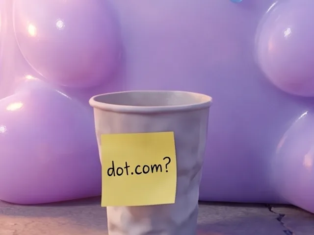 Paper cup with a note reading dot.com?